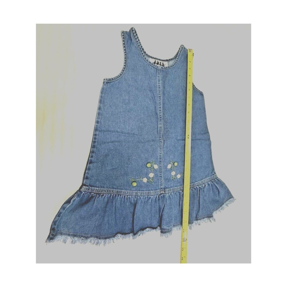 🍏🍏🍏 ZOEY GIRLS FLORAL SLEEVELESS COTTON BLUE DENIM JEANS DRESS SIZE 6